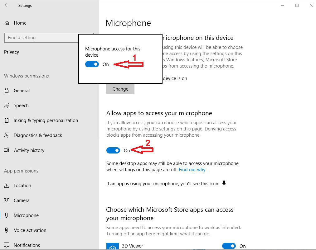 دسترسی به میکروفون در ویندوز 10