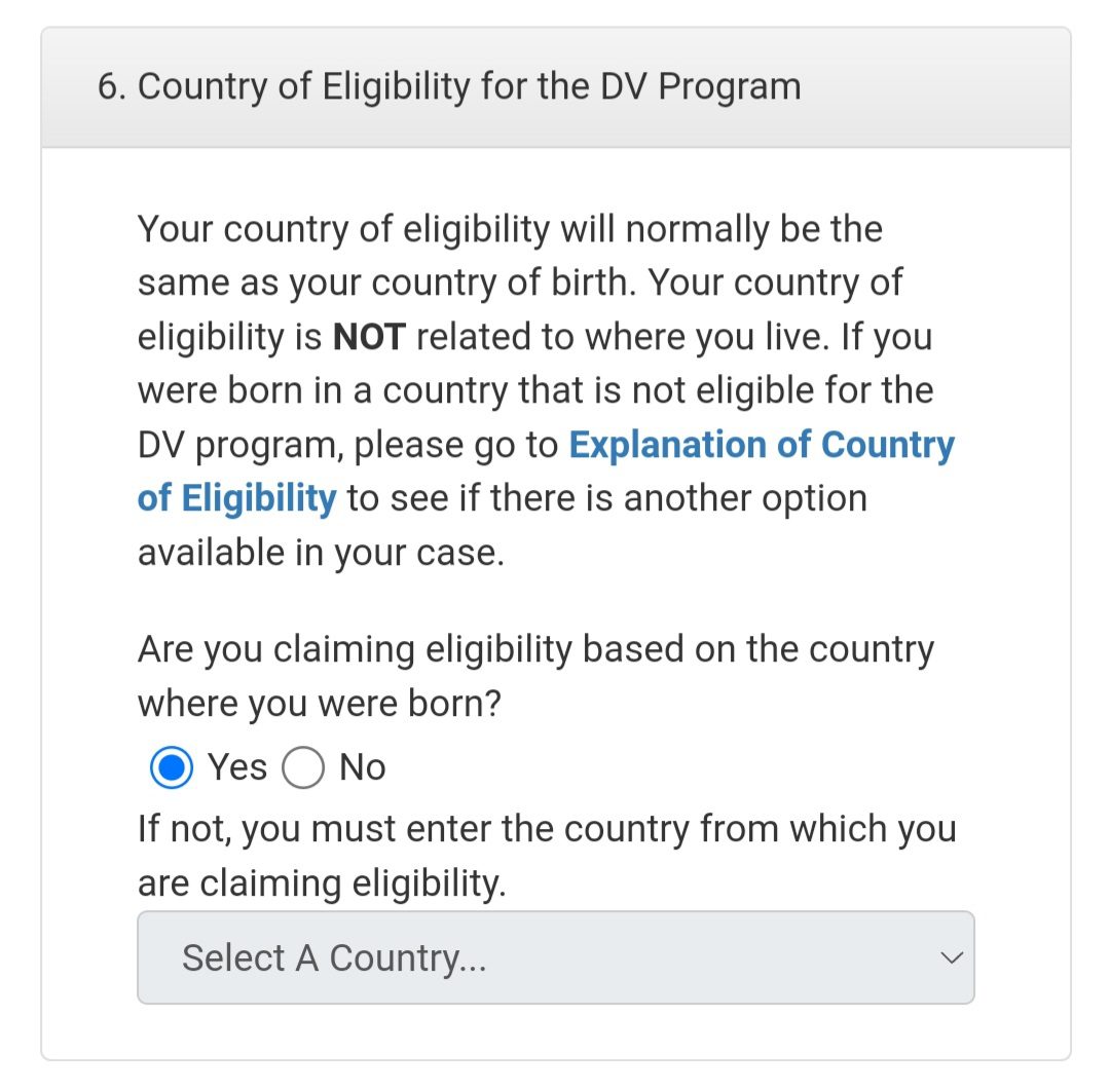 بخش ششم: Country of eligiblity for the DV program