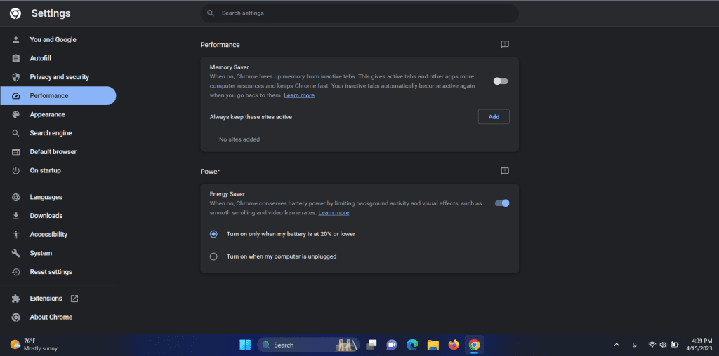ویژگی‌های Memory Saver و Energy Saver