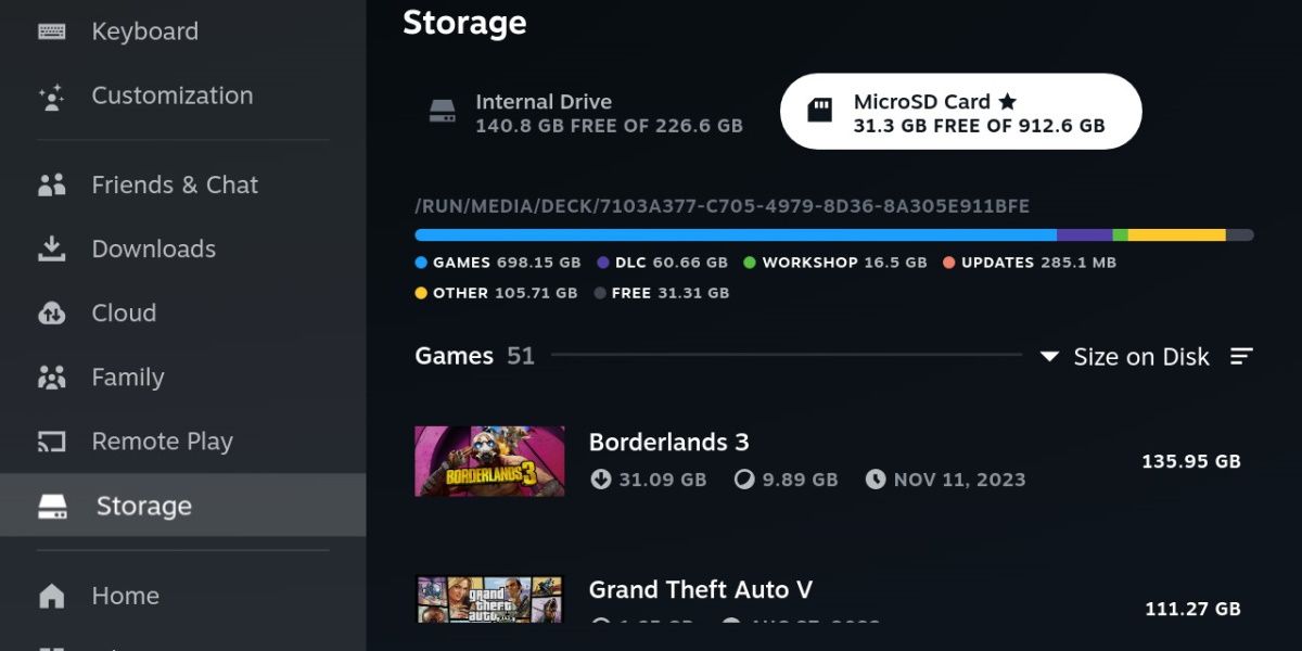 نصب کارت SD روی Steam Deck