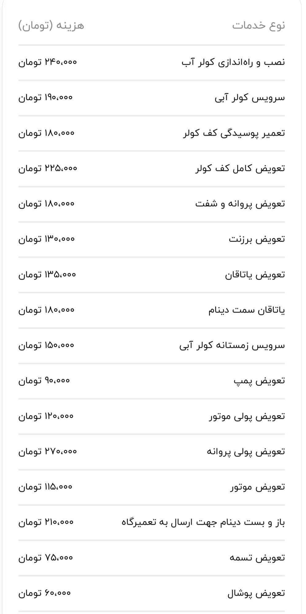 هزینه سرویس و تعمیر کولر آبی چقدر است؟